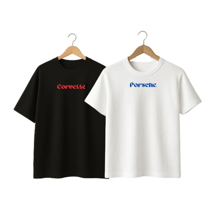 Camiseta de Casal Unissex Carros Esportivos Corvette Porsche Lightning McQueen Streetwear