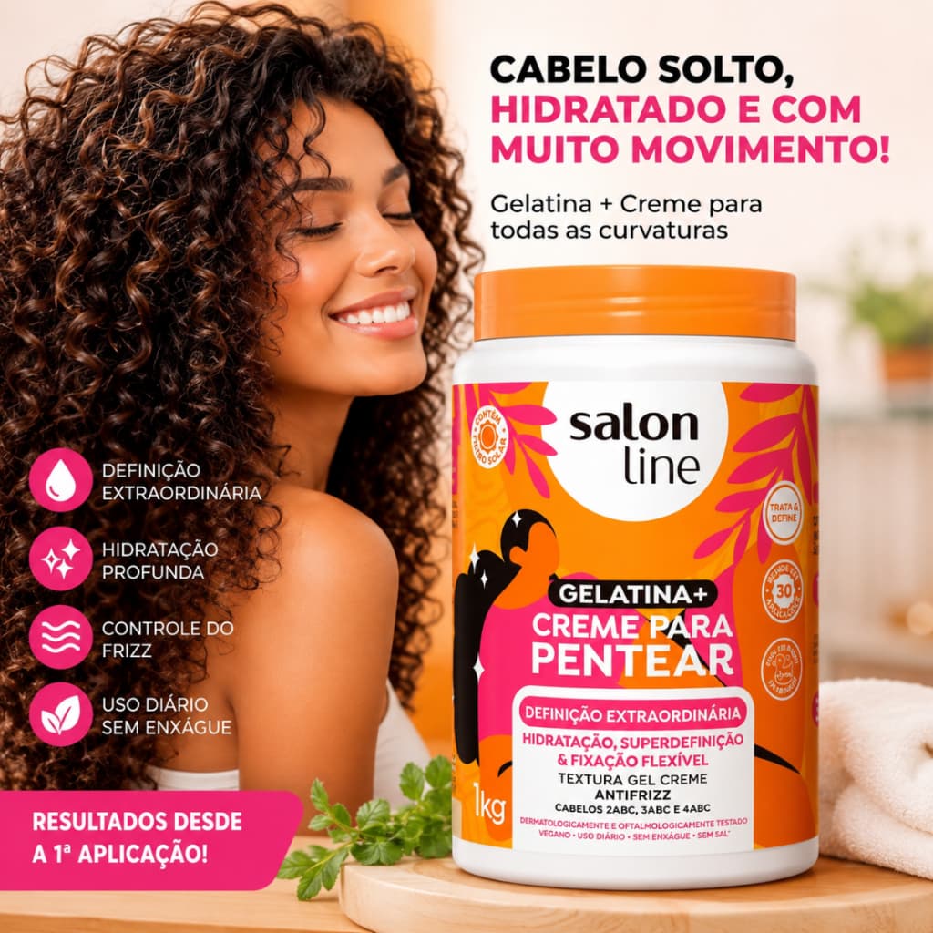 Gelatina + Creme Para Pentear Salon Line 1kg Definição Extraordinária Cachos 2ABC 3ABC 4ABC