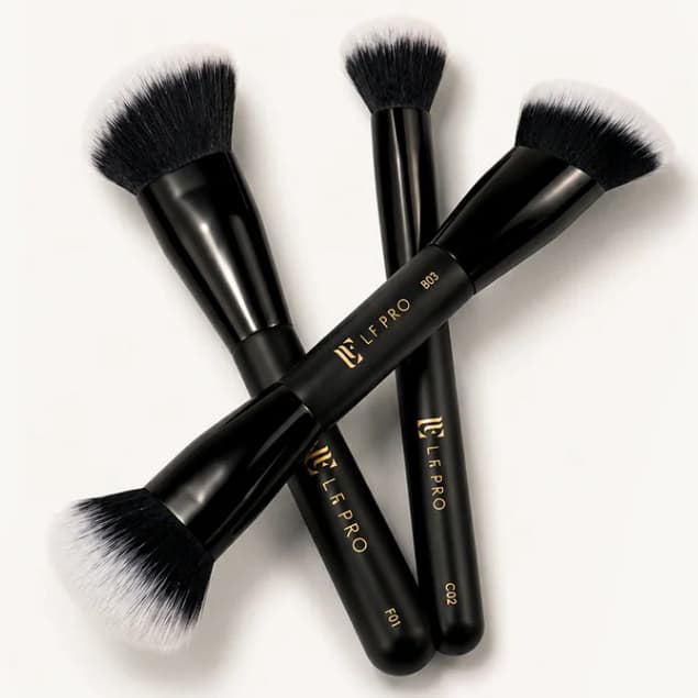 Kit Pincéis Trio Lfpro Modelos F01 C02 B03 - Pincel de Base Corretivo Blush Iluminador