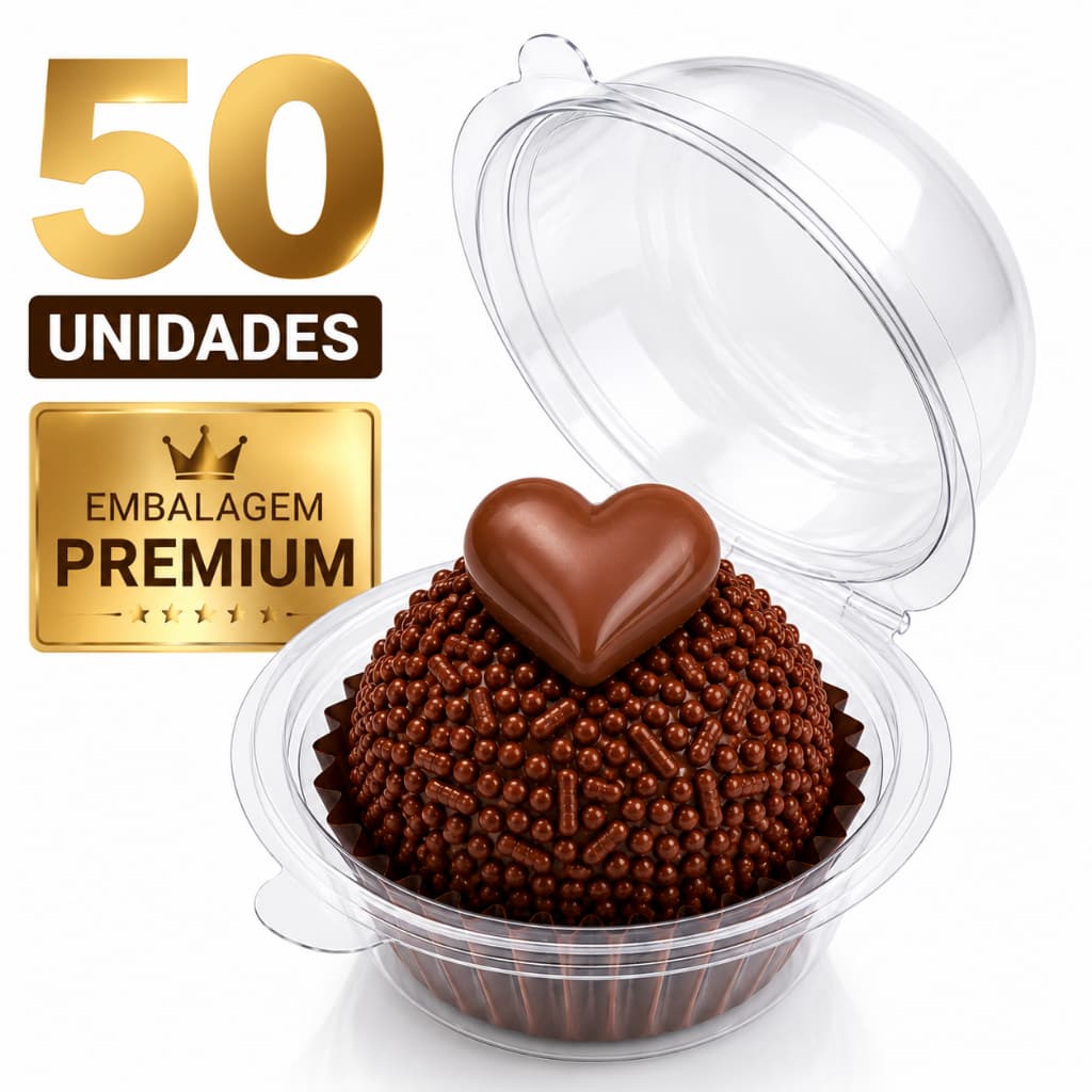 50 Embalagens Para Brigadeiro Gourmet Blister Individual Com Tampa Transparente
