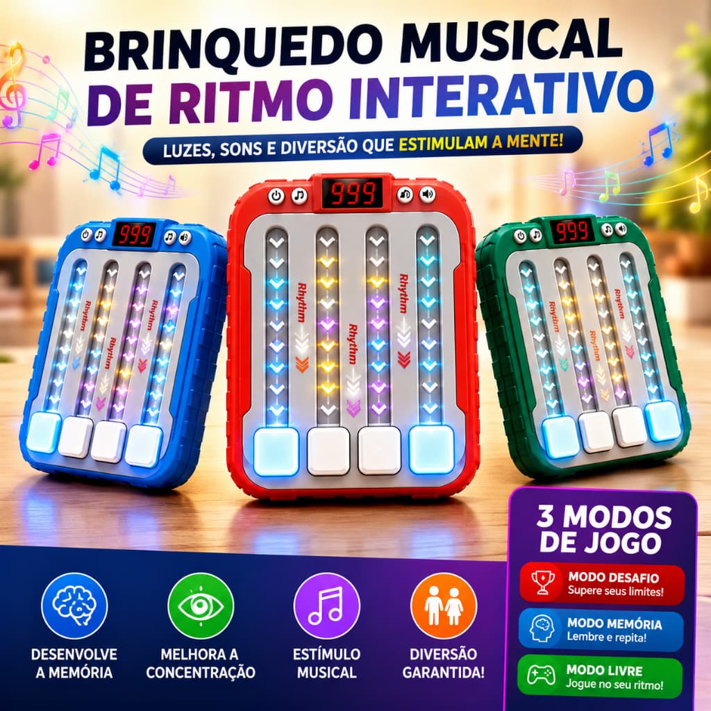 Jogo de Ritmo Eletrônico com Luzes e Sons Educativo