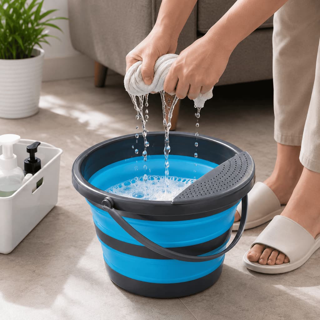 Balde Dobrável Resistente Multiuso 5 Litros Compacto Prático Trabalho Casa Jardim