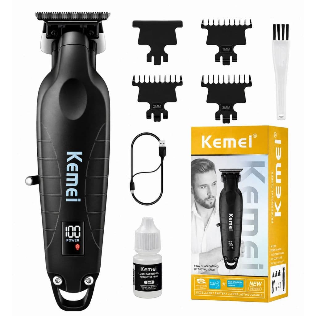 Máquina Cortar Cabelo Acabamento Kemei KM-2293 Original Com Visor LCD Barbeador Elétrico - Bivolt