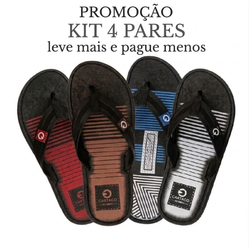 Kit 4 Pares Chinelo Masculino Antiderrapante, Promoção Leve Mais e Pague Menos