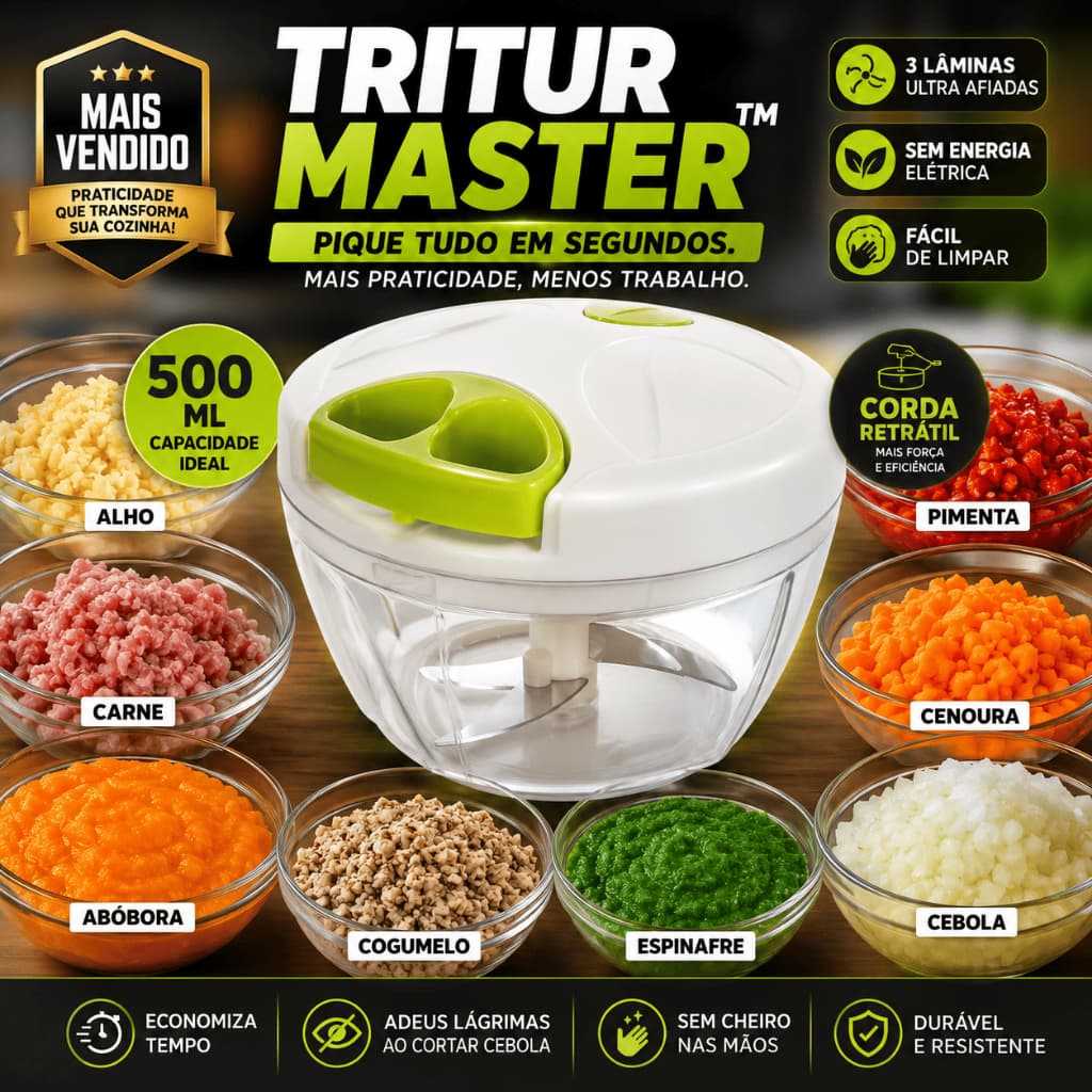 Mini processador e triturador de alimentos,  Alho Legumes Frutas 500ml com 3 Lâminas O fim das mãos com cheiro de alho.