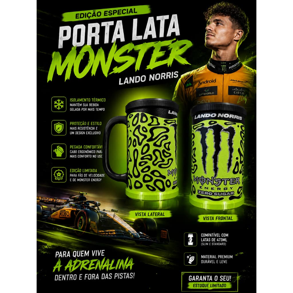 Porta Lata Térmico Monster Energy – Edição Especial Lando Norris 🏁⚡