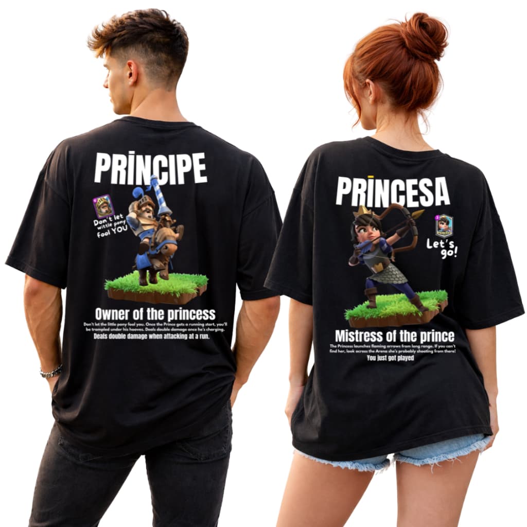 Kit 2 Camisetas Conjuntos De Casal Masculina e Feminina Clash Royale Namorados 100% Algodão
