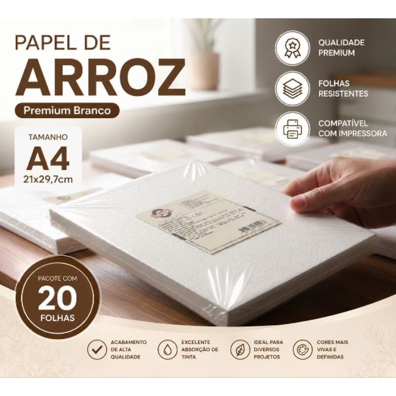 20 papel arroz branco A4 comestivel  para confeitaria branco premium