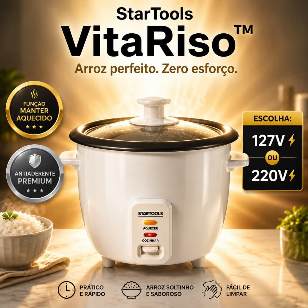 Panela de Arroz Elétrica StarTools VitaRiso 1,3L Antiaderente Compacta  127V ou 220V Branca