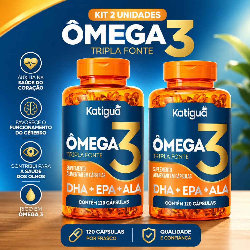 Kit 2x Ômega 3 Tripla Fonte 1000mg 120 cápsulas Katiguá