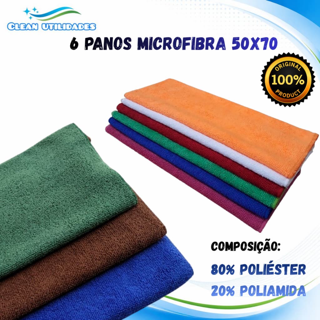 OFERTA - 6 PANOS MÁGICOS MICROFIBRA SUPER ABSORVENTE 50X70 - PANO MICROFIRA PARA LIMPEZA