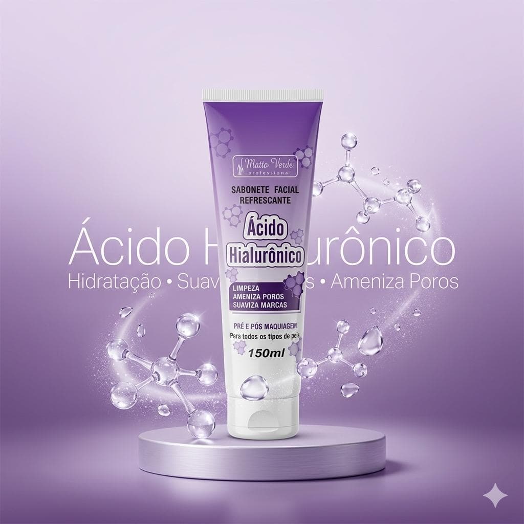 Sabonete Facial Refrescante Ácido Hialurônico - Suaviza Marcas de Expressão Matto Verde 150ml