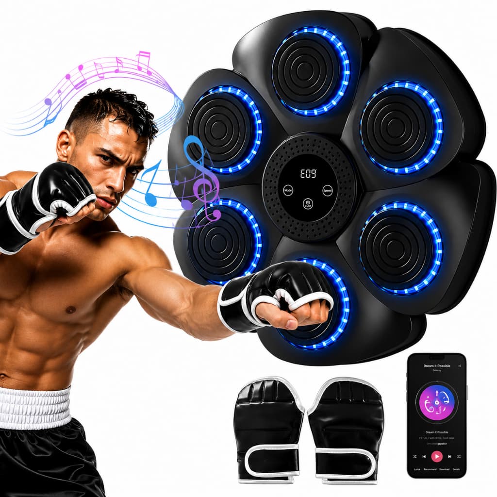 Boxe Eletrônico Musical Bluetooth + Luvas Máquina Aparelho Boxe Antiestresse Diversão Exercício Fit