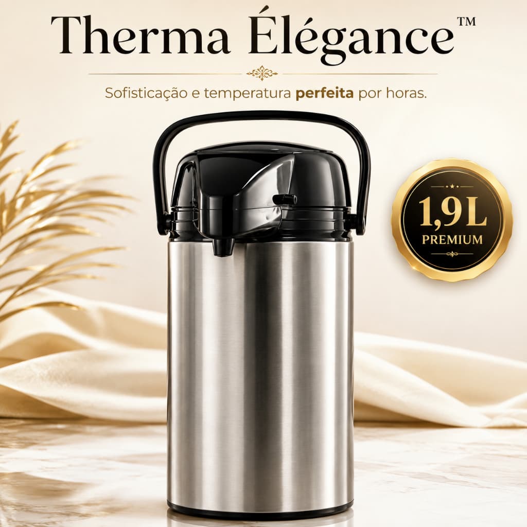 Garrafa Térmica Inox 1,9 Litros Com Bomba De Pressão Mantém Café Quente E Bebidas Geladas Premium