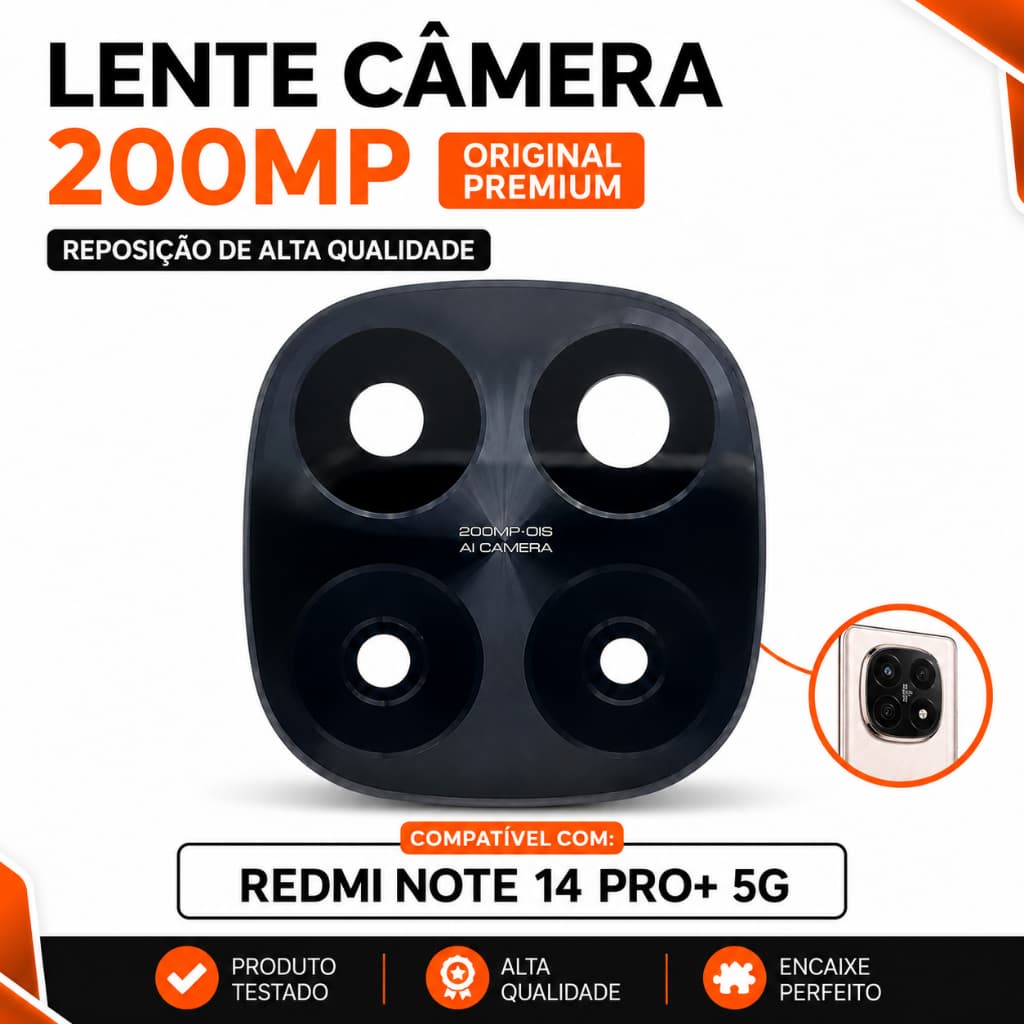 Vidro Redmi Note 14 Pro+ Plus 5G Lente Câmera 200MP Original Reposição Premium Alta Qualidade 5G