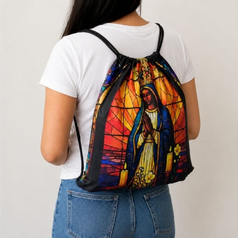 Mochila Nossa Senhora Aparecida Feminina Bolsa Sacochila Católica Religiosa Estampada Grande - 40cm