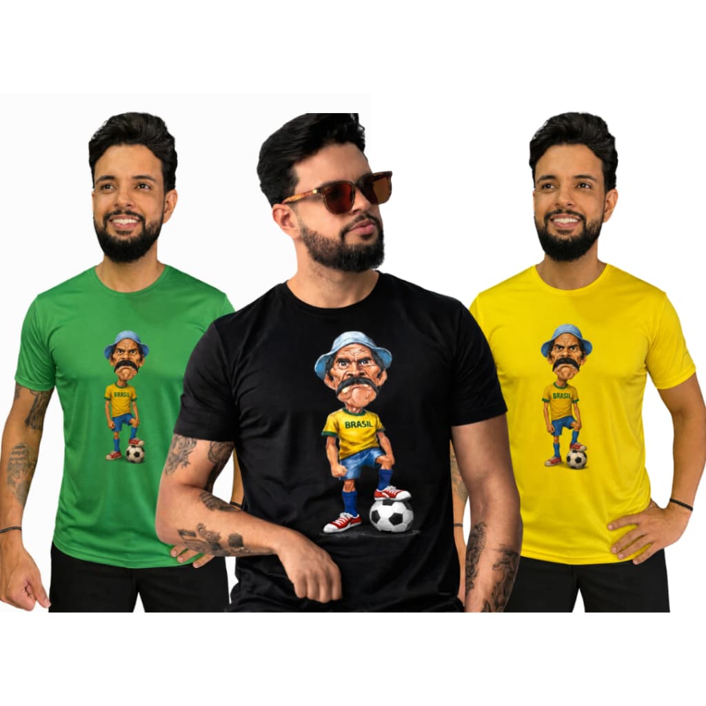 Kit 3 Camiseta Brasil Masculina Tematica Dryfit com Proteção UV
