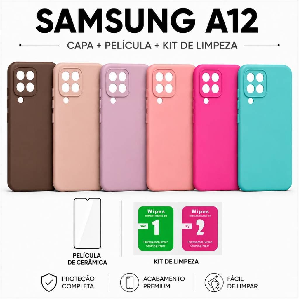 Samsung Galaxy A12 | Kit Capinha Premium + Película Cerâmica 9D