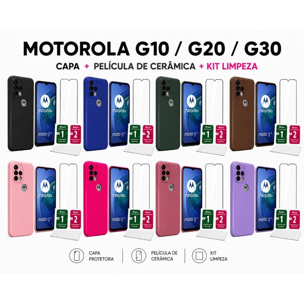 Motorola G10 / G20 / G30 | Kit Capinha Premium + Película Cerâmica 9D