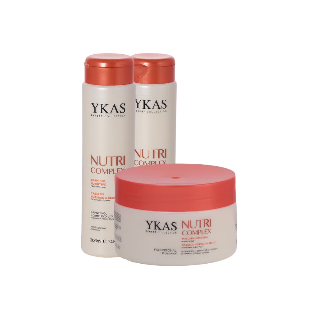 Nutrição e Hidratação Cabelos Secos - Ykas Nutri Complex Kit Shampoo, Condicionador, Máscara Capilar