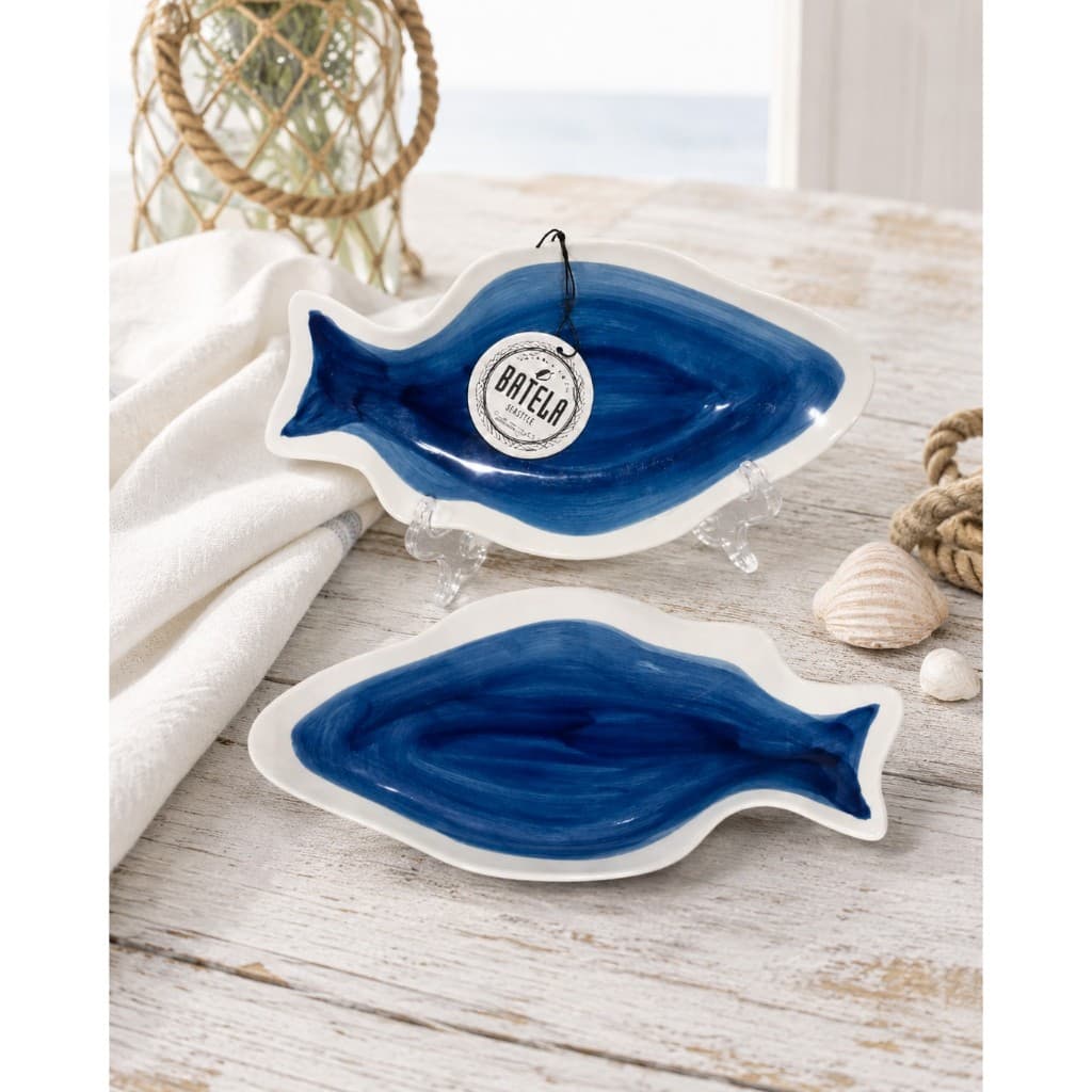 Travessa em Cerâmica Formato Peixe Azul Batela para Sushi e Petiscos