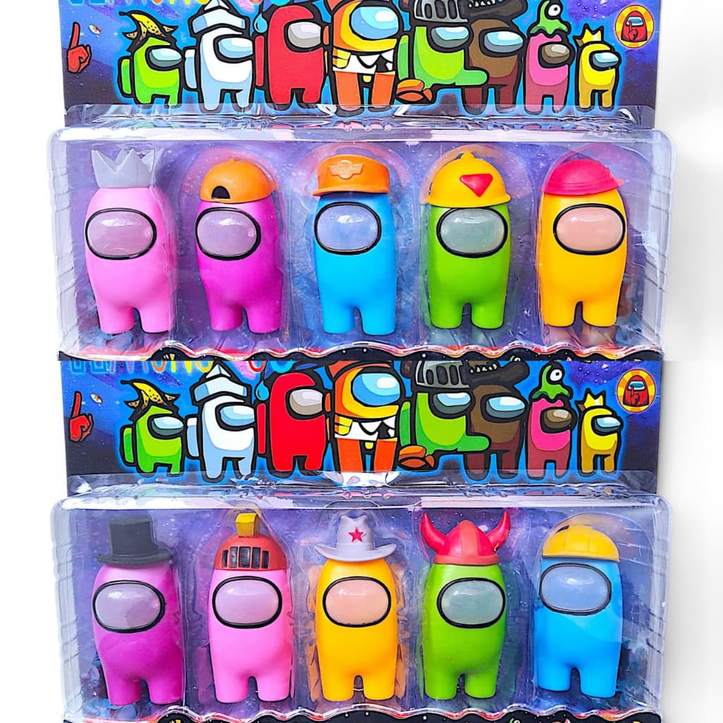 Kit 5 Bonecos Among Us 12cm com Acessórios Brinqeudos Coleção.
