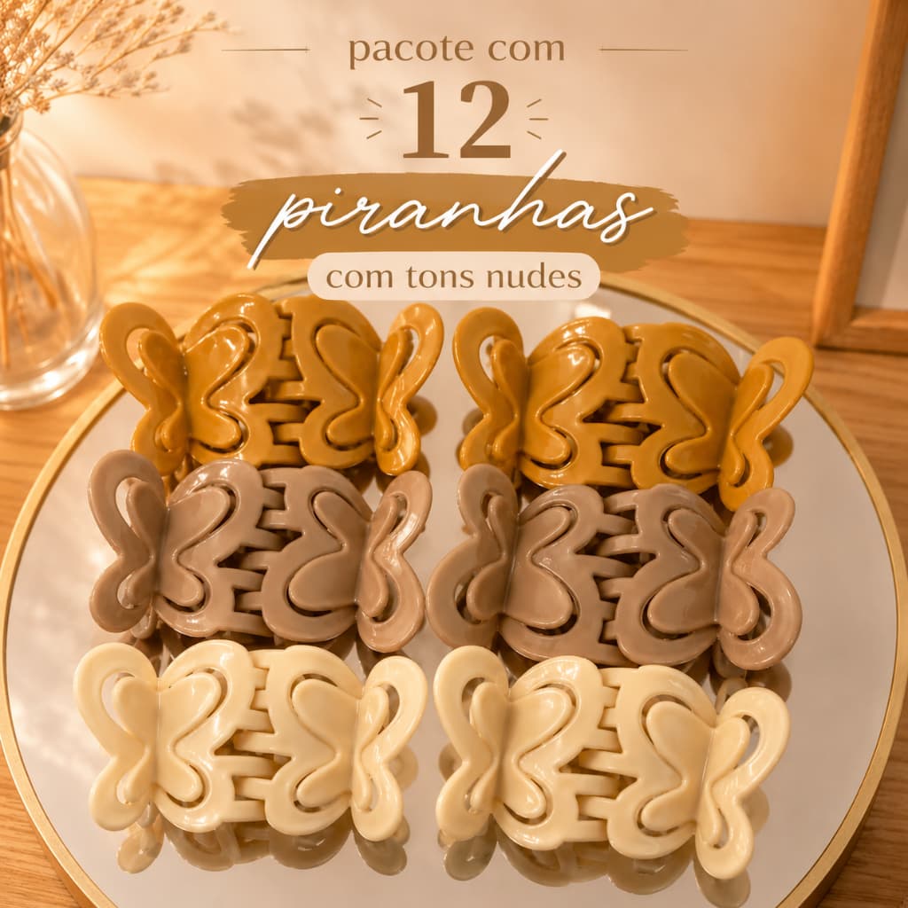 12 Peça Piranha de Cabelo Borboleta Grande Nude Presilha Feminina Elegante Fashion Acessório Tikotok