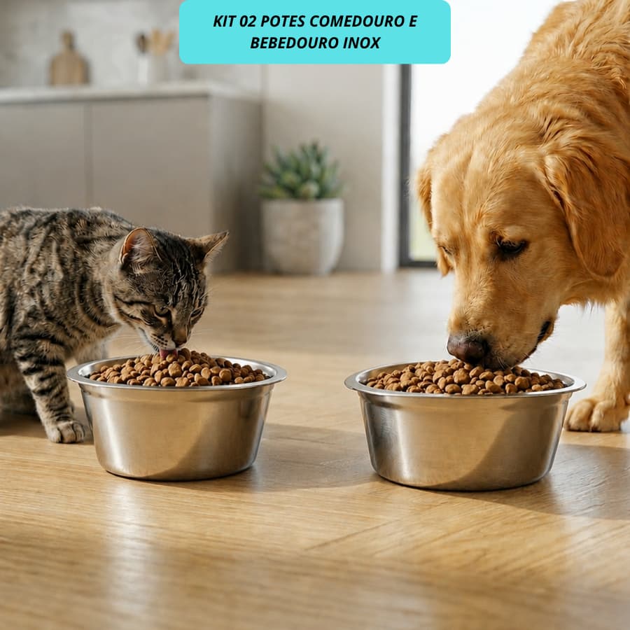 Kit 02 Tigelas Comedouro e Bebedouro Inox Pet Tigela Multi-Uso Para Comedouro Saladeiro Sobremesas