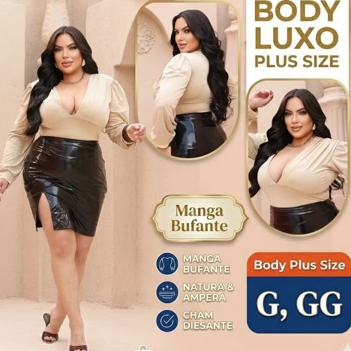 BODY FEMININO G,GG.TOQUE POLIAMIDA MANGA BUFANTE, ABERTURA FRONTAL,COR NUDE.TECIDO COM MUITA ELASTICIDADE, MANGA LONGA