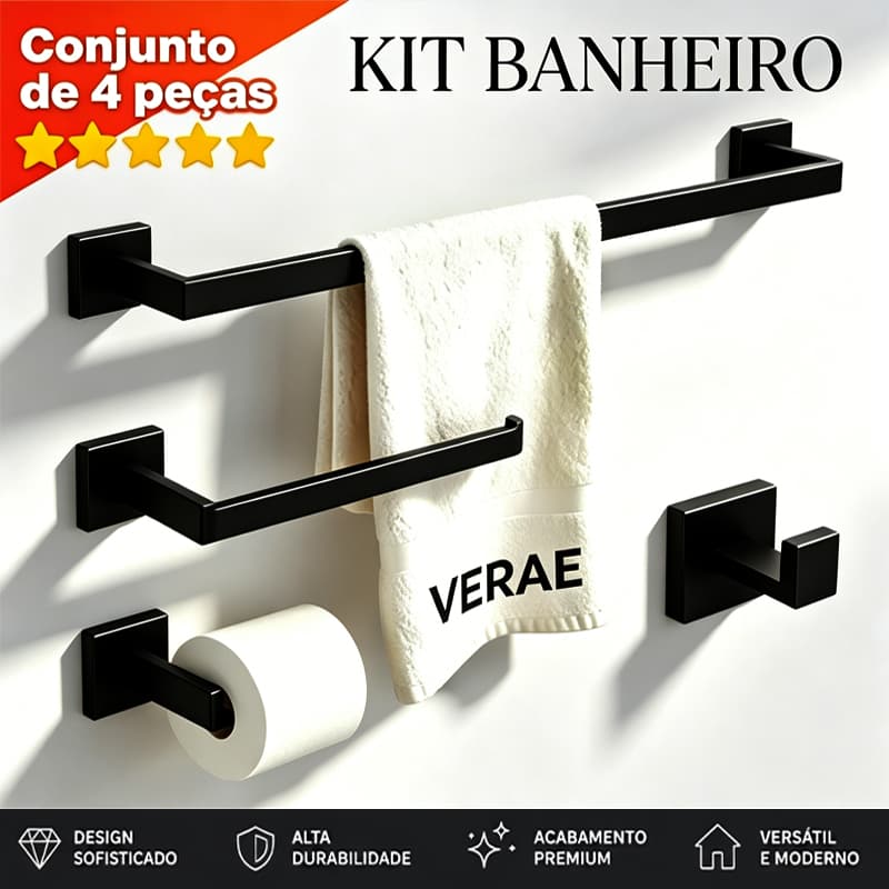 4-Piece Bathroom Towel Rack Kit with Accessories and Sturdy Black Holder