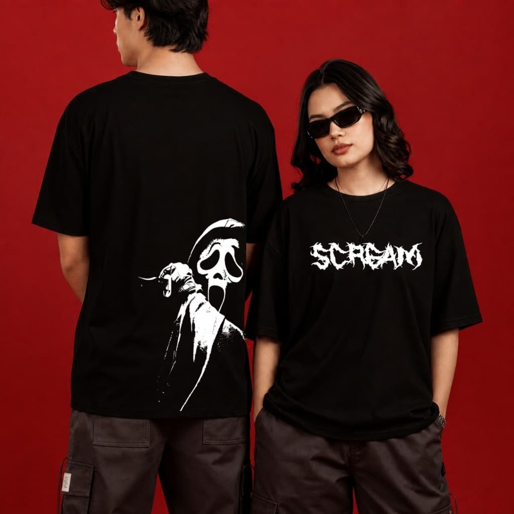 [Camiseta Premium em Algodão Puro]VU Camiseta Oversized Halloween Panico Scream Dia Das Bruxas Blusa Casual Unissex 100%