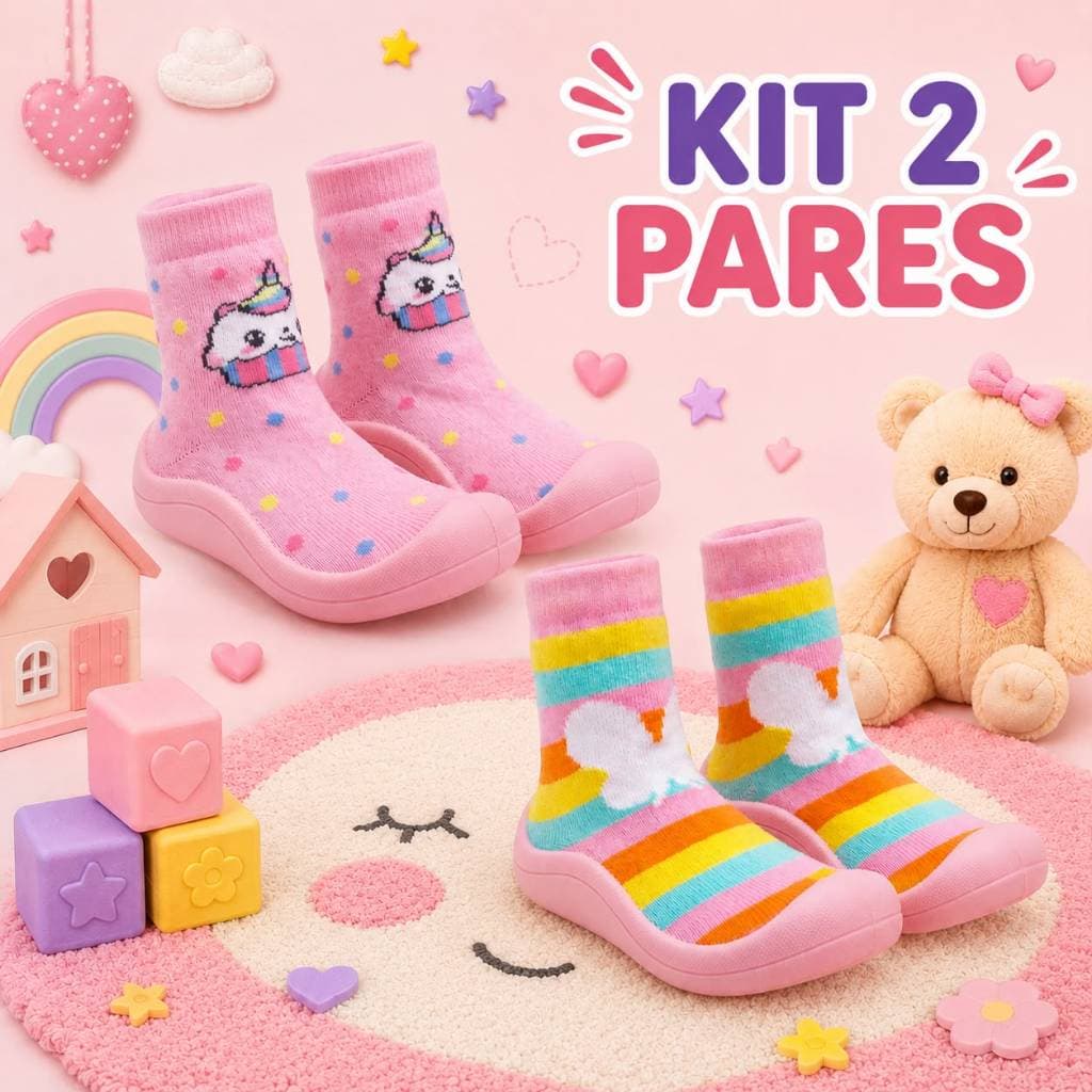 Kit 2 pares Tênis Meia infantil Solado Antiderrapante, flexivel e Super Confortável