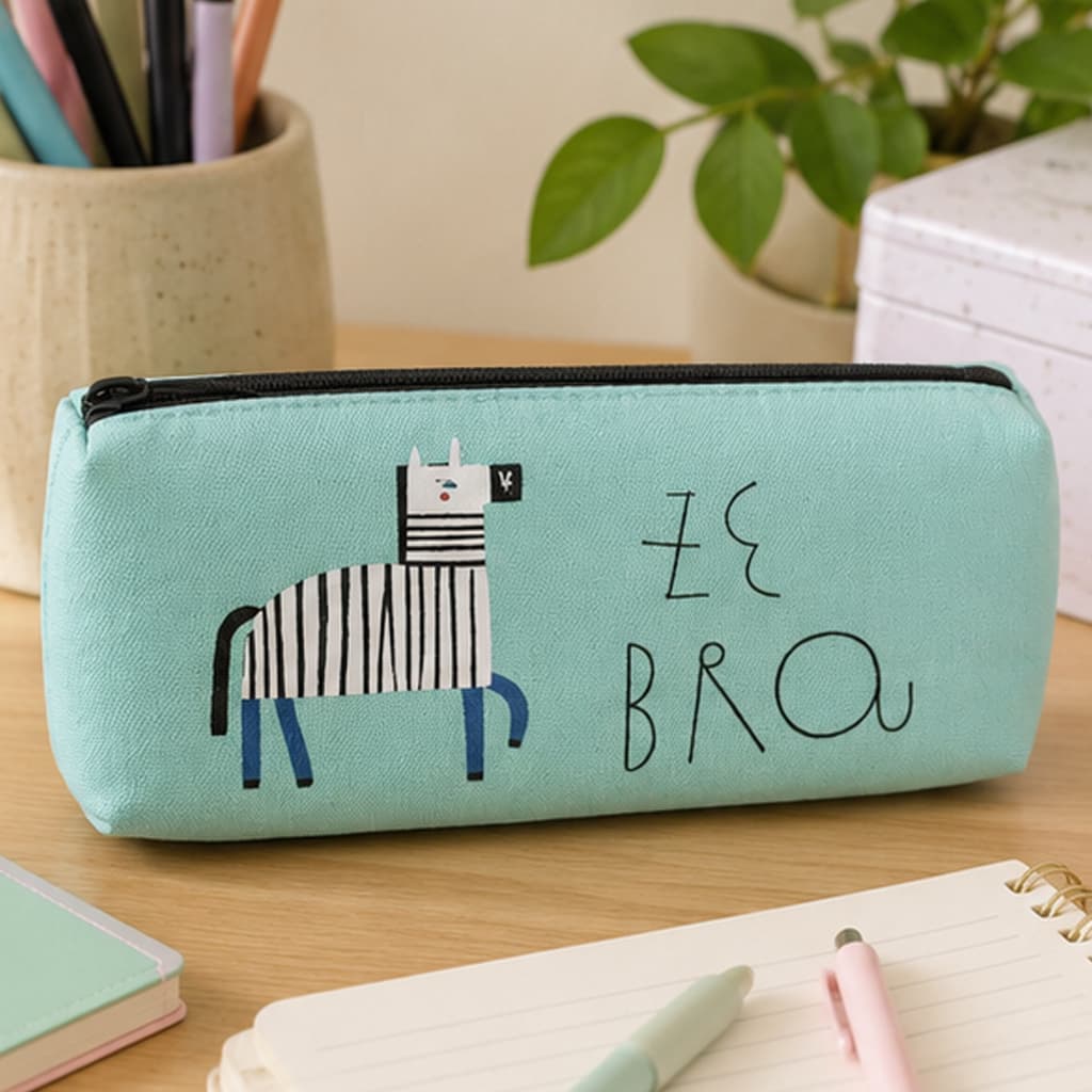 Estojo De Lápis Escolar Infantil Zebra Azul Com Zíper