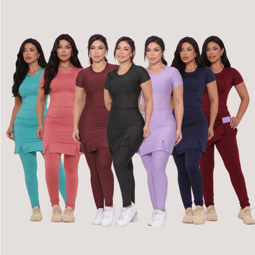 Conjunto Calça Saia Legging Com Blusinha Moda Evangélica Fitness Modesta Treino Academia Caminhada Pilates