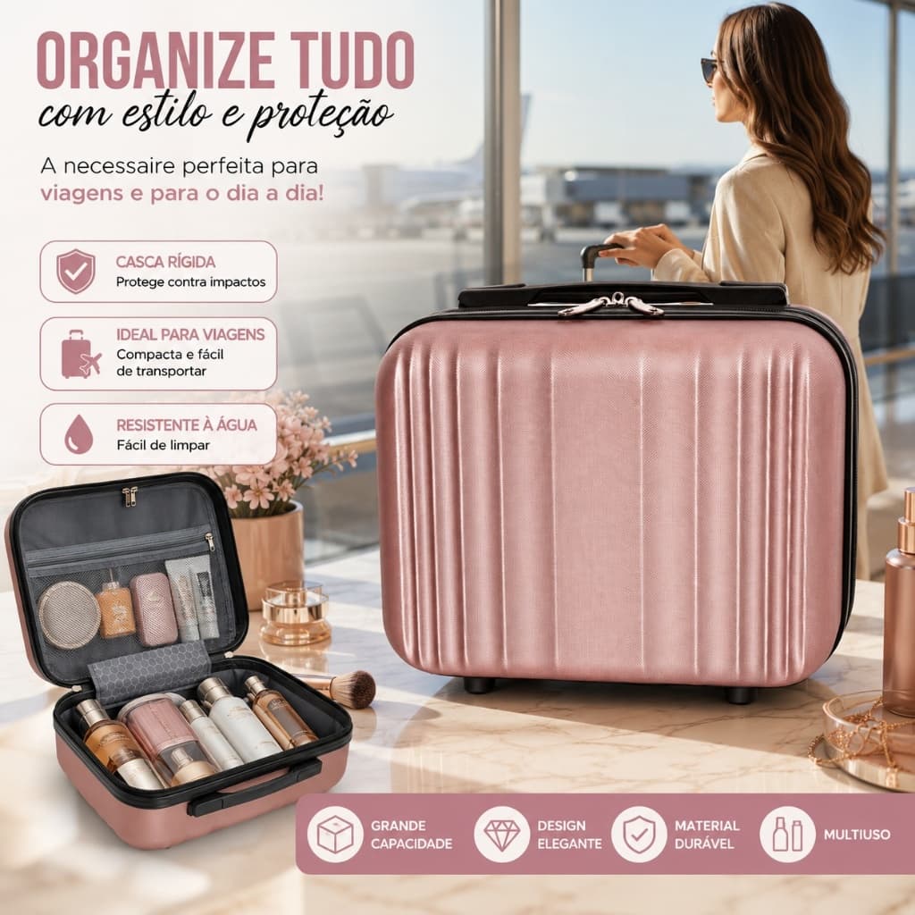 Fraqueira Maleta De Maquiagem Rígida Organizadora Portátil Para Viagem e Cosméticos