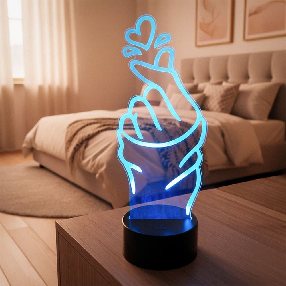 Luminária LED BTS Dorama em Acrílico Símbolo Coração Coreano com a Mão Decoração Fã