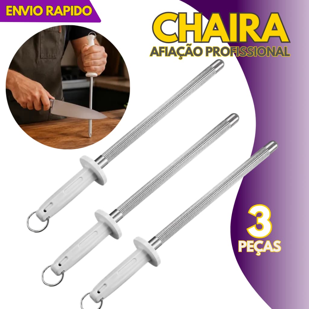 Kit 3, 5 ou 2 un - Chaira Fuzil 10 Polegadas 38cm Afiador E Amolador De Facas Açougue Churrasco