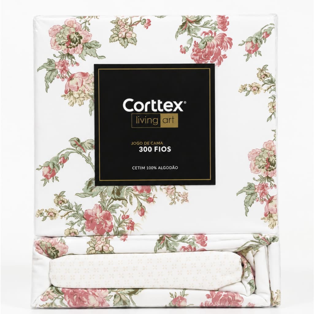 Jogo Cama Casal 4 Peças 300 Fios 100% Algodão Estampado Corttex Living Art