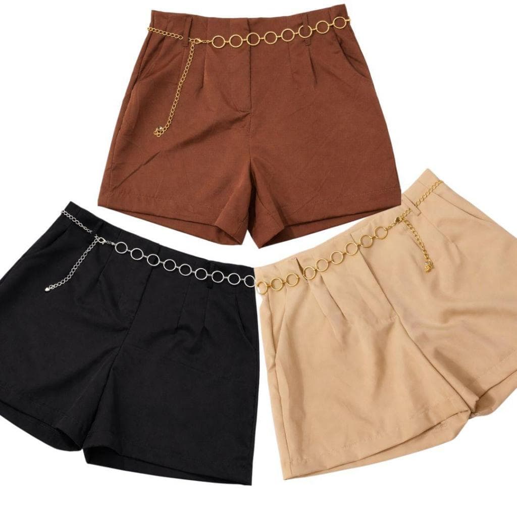 Kit 3 Shorts Feminino De Alfaiataria Plus Size Com Cinto De Graça