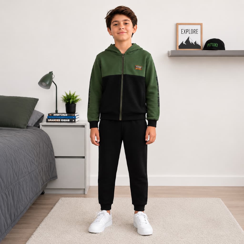 Conjunto masculino infantil/ juvenil moletom jaqueta com zíper e 1 calça de moletom