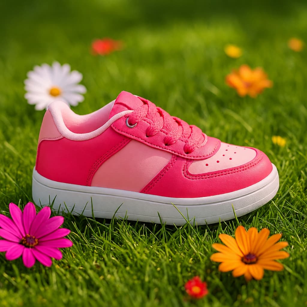 Tênis Casual Infantil Sola Reta Rosa Estiloso Macio Leve Para Passeio E Escola