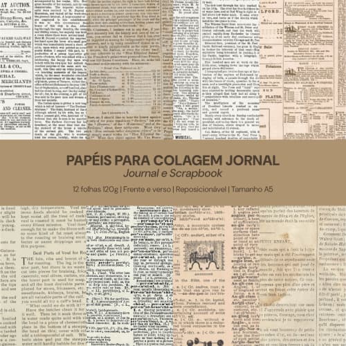 Papéis P/ Colagem Jornal Journal Scrapbook C/ 12Fls 120g Reposicionável A5