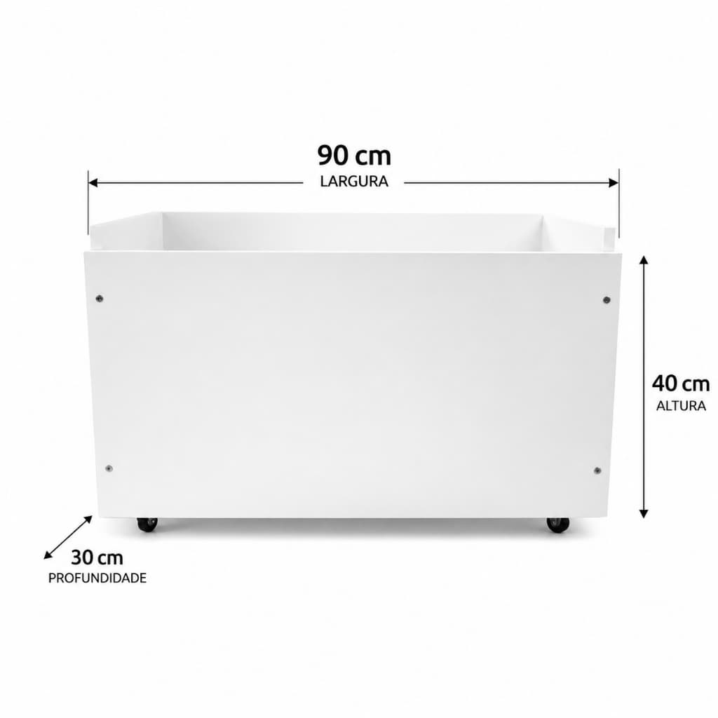 Baú Multiuso em MDF Branco com Rodinhas de 90cm – Ideal para Brinquedos e Roupas