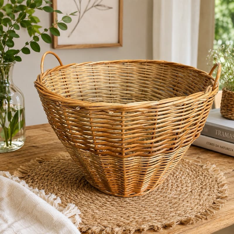 Cesto Meio Balaio 46x34x27 De Vime Natural (P/ Roupas | Mantas | Várias Utilidades)