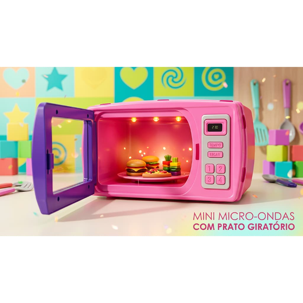 Micro-ondas Na Solapa C/ Prato Giratório Brinquedo Menina Cozinha