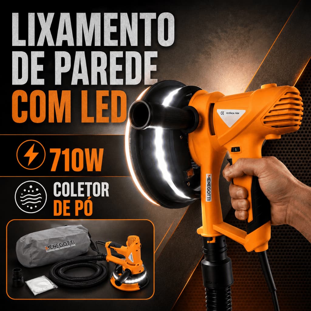 Lixadeira de Parede Menegotti MLP710 710W LED Velocidade Variável Coletor 127V/220V Elétrica