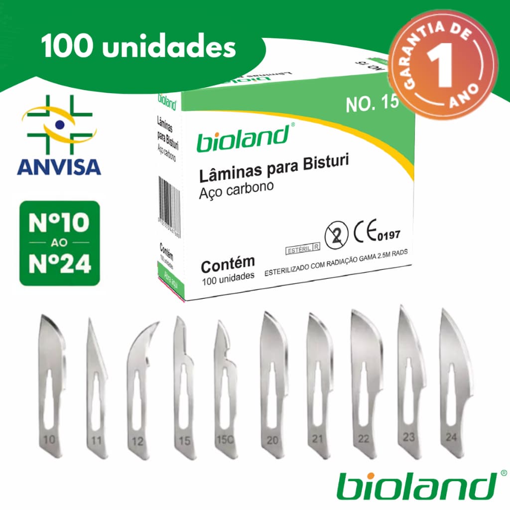 Lâmina De Bisturi Estéril Aço Carbono Kit 100 Unidades Sem Cabo N 10 ao 24
