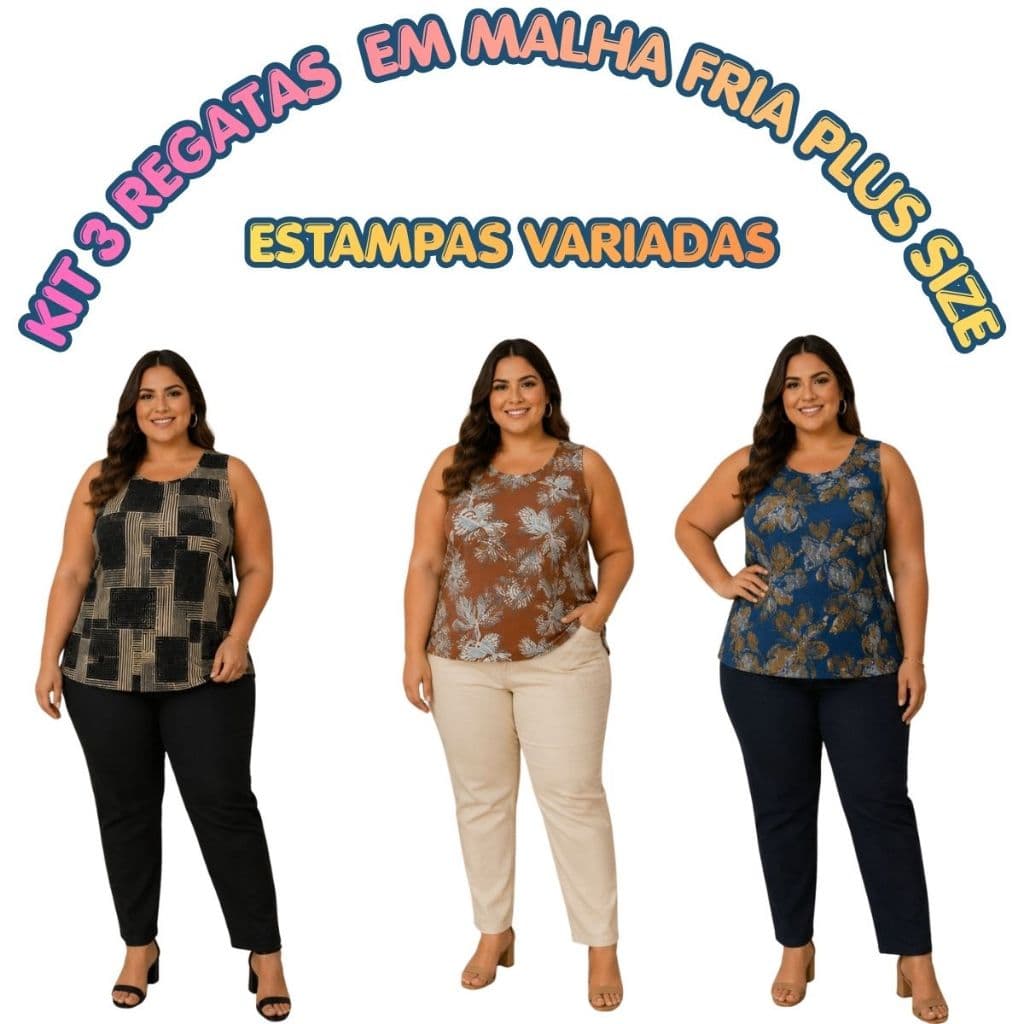 Kit 3 Regatas Feminina Plus Size em Liganete Confortável Malha Fria Senhora