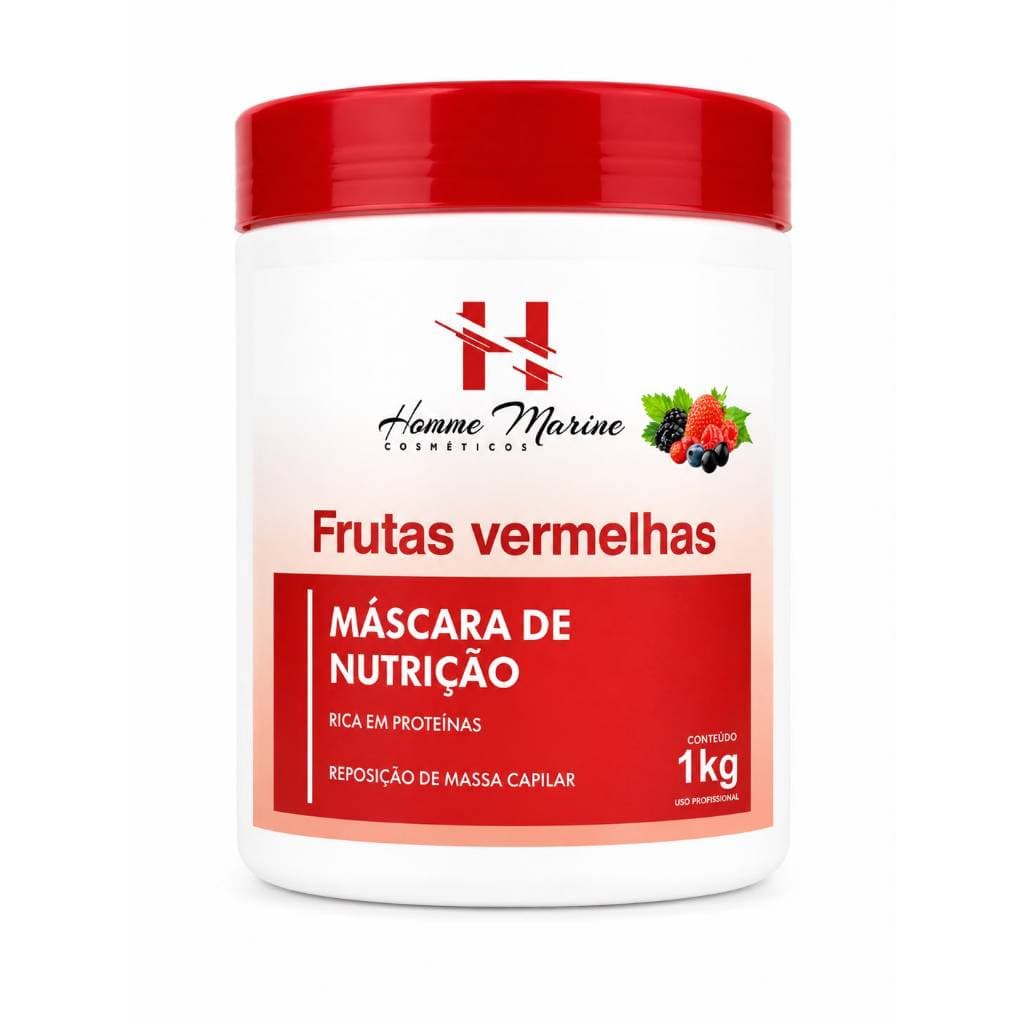 Máscara Frutas Vermelhas 1kg Homme Marine | Nutrição Capilar Intensiva | Reposição de Massa Capilar |