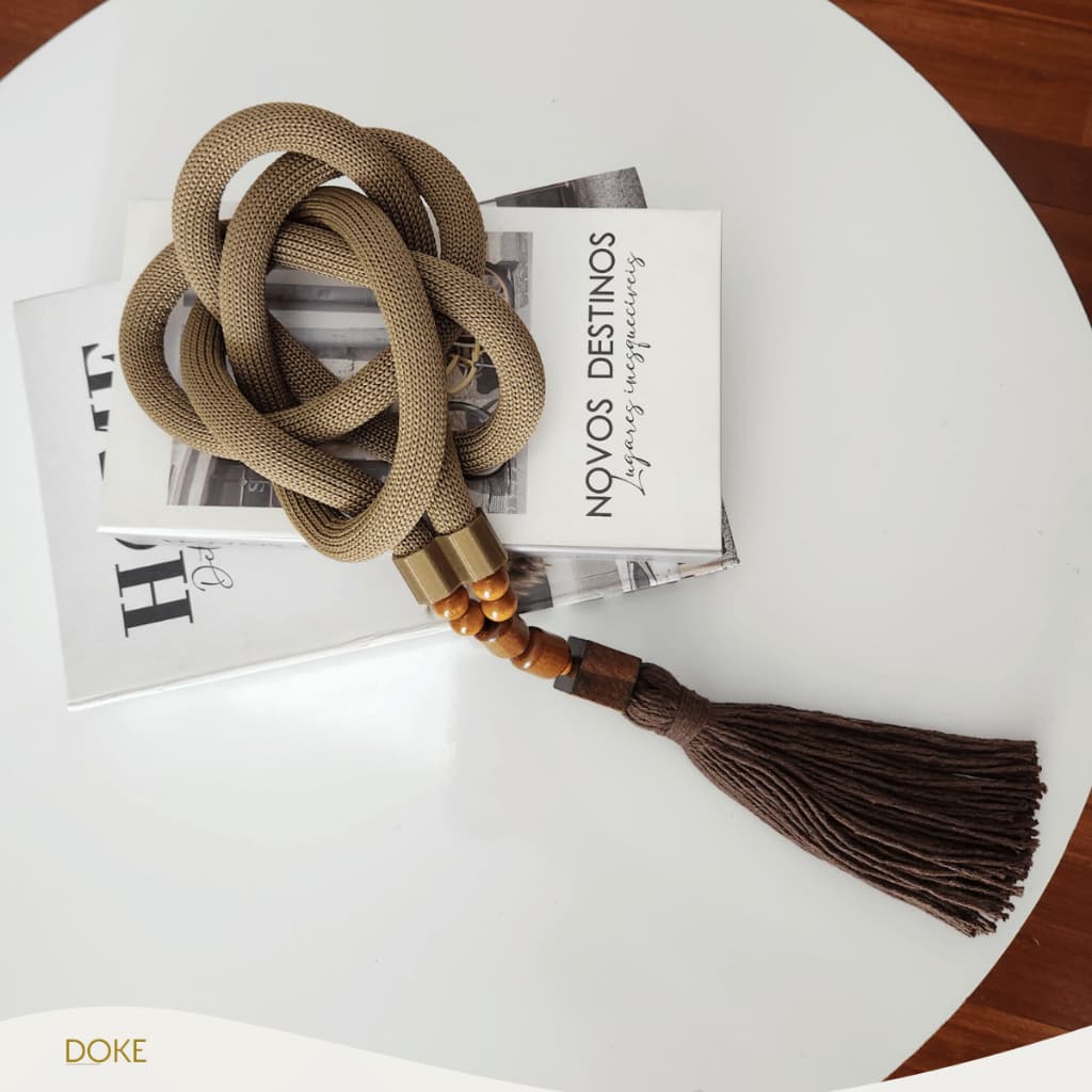 Colar de Mesa 45cm Decorativo Corrente Trançada em Corda Náutica Tricotada Decoração Mesa